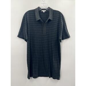 James Perse Men’s Short Sleeve Gray Navy Striped Polo Lightweight Size Small